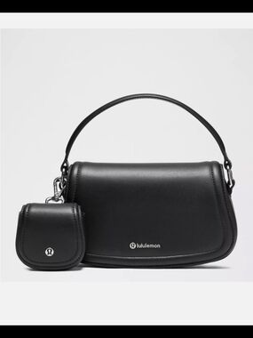 lululemon athletica Black Leather Shoulder Bag with Coin Pouch
